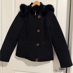 Esprit Black Quilted  Jacket with Faux Fur detachable hood